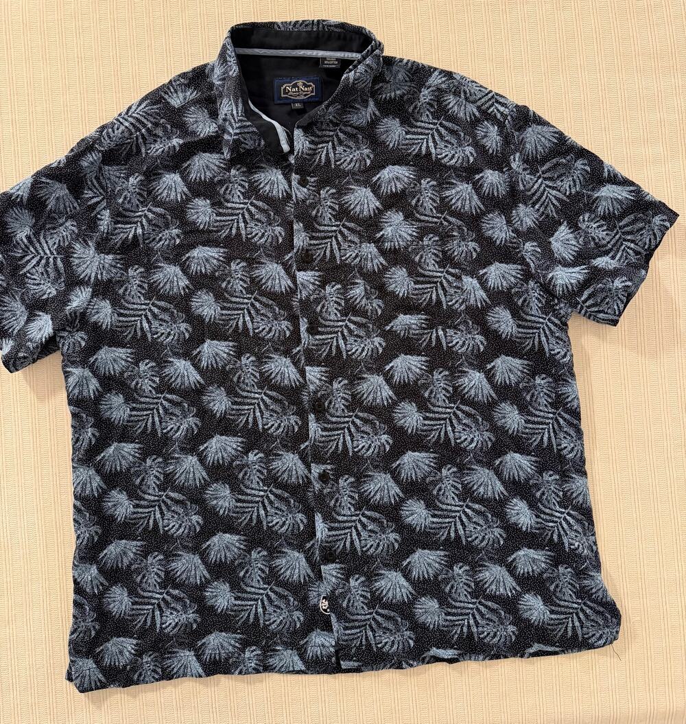 Nat Nast Luxury Originals Silk Blend Palm Print Button Down Shirt Men's XL